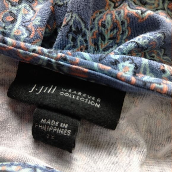 J. JILL Wearever Women's 2X Short Sleeve Blue Paisley Print Blouse Boho Classic - Picture 2 of 6